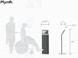MIKO Plynth Kiosk line drawing 
showing outline of standing and wheelchair user