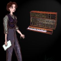 a beautiful girl and a synthesizer