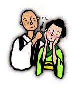 かんざしを渡す坊さん